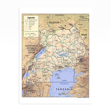 Load image into Gallery viewer, Digitally Restored and Enhanced 2005 Uganda Map Poster - Map of Uganda Wall Art - Uganda Poster Map Showing Roads Railroads International & District Boundaries National & District Capitals