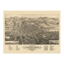 Cargar imagen en el visor de la galería, Digitally Restored and Enhanced 1884 Butte Montana Map Poster - Wall Map of Montana - Old Butte Montana Wall Art - Bird's Eye View of Butte MT History Map