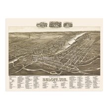 Load image into Gallery viewer, Digitally Restored and Enhanced 1890 Beloit Wisconsin Map - Perspective Map of Beloit Wisconsin Wall Art - Old Beloit Rock County Map of Wisconsin Poster