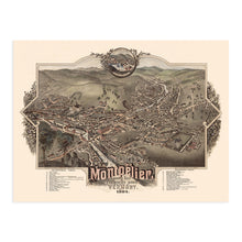 Load image into Gallery viewer, Digitally Restored and Enhanced 1884 Montpelier Vermont Map - Vintage Montpelier VT Wall Art - Old Montpelier Vermont Map - Bird's Eye View of Montpelier Washington County Vermont Poster