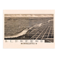 Cargar imagen en el visor de la galería, Digitally Restored and Enhanced 1879 Minneapolis Minnesota Map Poster - Vintage Minneapolis Map Print - Old Minneapolis Wall Art - Panoramic View of Minneapolis MN Looking North West