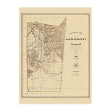 Load image into Gallery viewer, Digitally Restored and Enhanced 1883 Santa Fe County New Mexico Map - Vintage Santa Fe Wall Art - Old Santa Fe Map Poster - Topographical Map of Santa Fe County NM Showing Landowners Grants