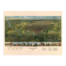 Load image into Gallery viewer, Digitally Restored and Enhanced 1891 Houston Texas Map - Old Houston Texas Wall Art - Bird's-Eye View Map of Houston TX Looking South - Houston City Wall Map with Index to Points of Interest
