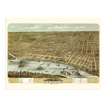 Load image into Gallery viewer, Digitally Restored and Enhanced 1870 Memphis Tennessee Map - Vintage Memphis Wall Art - Old City of Memphis TN Map - Historic Bird's Eye View of Memphis Poster Showing Points of Interest