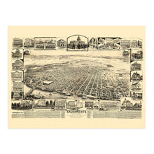 Load image into Gallery viewer, Digitally Restored and Enhanced 1890 Sacramento California Map Poster - Vintage Sacramento CA Map - Old Sacramento Wall Art - Historic Sacramento Poster - Bird's Eye View Map of Sacramento CA