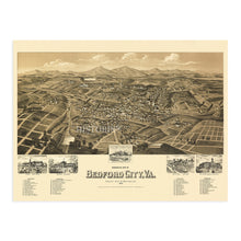 Load image into Gallery viewer, Digitally Restored and Enhanced 1891 Bedford City Map - Vintage Virginia Map Print - Historic Map of Bedford City Wall Art - Old Bedford County Virginia Map - Bird's Eye View of Bedford Virginia Wall Map