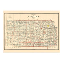 Load image into Gallery viewer, Digitally Restored and Enhanced 1898 Kansas State Map - Vintage Map of Kansas Wall Art Decor - Old Kansas Map Poster Showing County Seats Land Offices Indian Reservations and Railroads