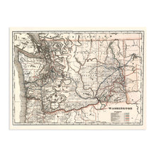 Load image into Gallery viewer, Digitally Restored and Enhanced 1888 Map of Washington State Vintage Map of Washington State Wall Art - Washington State Wall Decor - Cram's Township and Railroad Map Washington State