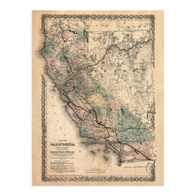 Load image into Gallery viewer, Digitally Restored and Enhanced 1876 Map of California - Vintage Map Wall Art - Map of California Poster - Southern Pacific Railroad Railway - Old Map of California - California Wall Map