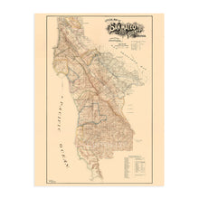 Load image into Gallery viewer, Digitally Restored and Enhanced 1894 San Mateo County California Map Poster - Vintage Map of San Mateo County Wall Art - Old Map of San Mateo County Showing School Districts and Distances