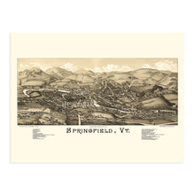 Cargar imagen en el visor de la galería, Digitally Restored and Enhanced 1886 Springfield Vermont Map - Vintage Springfield Wall Art - Old Map of Springfield Vermont Wall Art - Vermont State Map History - Bird's Eye View of Springfield City Map