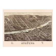 Load image into Gallery viewer, Digitally Restored and Enhanced 1878 Augusta Maine Map Poster - Vintage Augusta Poster Wall Art - Old Augusta Maine Map - Bird's Eye View of Augusta ME Oriented with North to The Right
