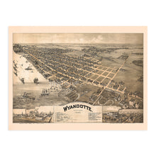 Load image into Gallery viewer, Digitally Restored and Enhanced 1896 Wyandotte Michigan Map - Vintage Map of Wyandotte MI - Old Wayne County Map of Michigan - Michigan Map Poster - Bird's Eye View Map of Wyandotte Wall Art History