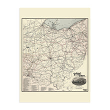 Cargar imagen en el visor de la galería, Digitally Restored and Enhanced 1898 Railroad Map of Ohio Poster - Map of Ohio Wall Art - Old Ohio Map Poster with List of Railroads Operating in Ohio