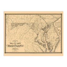 Load image into Gallery viewer, Digitally Restored and Enhanced 1841 Maryland State Map - Vintage Map of the State of Maryland Wall Art - Vintage Maryland Home Decor Poster Print - Showing Virginia Washington DC Chesapeake Bay
