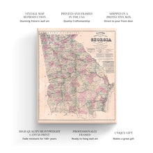 Load image into Gallery viewer, Digitally Restored and Enhanced - 1864 Georgia Map Canvas Art - Canvas Wrap Vintage Map of Georgia Poster - Restored Georgia State Wall Map - Old Topographical Map of Georgia Wall Art From State Surveys