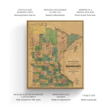 Load image into Gallery viewer, Digitally Restored and Enhanced 1874 Minnesota Map Canvas Art - Canvas Wrap Vintage Wall Map of Minnesota Poster - Historic Township & Railroad Map of Minnesota Map Wall Art Poster