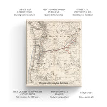 Load image into Gallery viewer, Digitally Restored and Enhanced 1880 Oregon and Washington Map Canvas - Canvas Wrap Vintage Oregon Map - Historic Oregon Wall Art - Old Map of Oregon State - Oregon & Washington State Map Territory