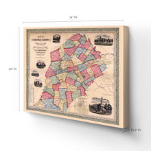 Load image into Gallery viewer, Digitally Restored and Enhanced 1856 Chester County Map Canvas - Canvas Wrap Vintage Pennsylvania Map Poster - Old Chester County PA Map - Restored Map of Pennsylvania Poster - Chester County Wall Art