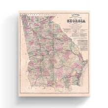 Load image into Gallery viewer, Digitally Restored and Enhanced - 1864 Georgia Map Canvas Art - Canvas Wrap Vintage Map of Georgia Poster - Restored Georgia State Wall Map - Old Topographical Map of Georgia Wall Art From State Surveys