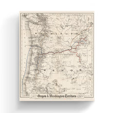 Load image into Gallery viewer, Digitally Restored and Enhanced 1880 Oregon and Washington Map Canvas - Canvas Wrap Vintage Oregon Map - Historic Oregon Wall Art - Old Map of Oregon State - Oregon & Washington State Map Territory