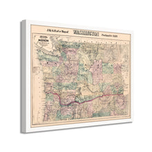 Cargar imagen en el visor de la galería, Digitally Restored and Enhanced 1889 Washington Map Framed Vintage Washington Wall Art - Old WA State Map - Restored Washington Wall Map - Township & County Map of Washington State