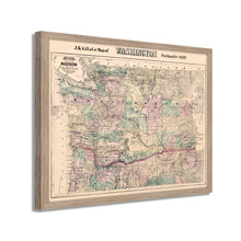 Cargar imagen en el visor de la galería, Digitally Restored and Enhanced 1889 Washington Map Framed Vintage Washington Wall Art - Old WA State Map - Restored Washington Wall Map - Township & County Map of Washington State