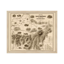 Cargar imagen en el visor de la galería, 1858 White Mountains Map - 21x25 Inch Light Walnut Framed Vintage New Hampshire Map - Old White Mountains Wall Art - Map of White Mountains New Hampshire From Original Surveys