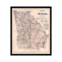 Cargar imagen en el visor de la galería, Digitally Restored and Enhanced 1864 Georgia Map - Framed Vintage Map of Georgia - Old Georgia State Wall Map - Restored Topographical Map of Georgia Wall Art Poster Print