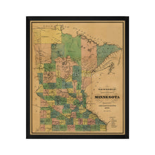 Cargar imagen en el visor de la galería, Digitally Restored and Enhanced 1874 Minnesota Map - Framed Vintage Minnesota Map - Old Minnesota State Map - Restored Township & Railroad Wall Map of Minnesota Wall Art Poster