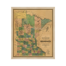 Cargar imagen en el visor de la galería, Digitally Restored and Enhanced 1874 Minnesota Map - Framed Vintage Minnesota Map - Old Minnesota State Map - Restored Township & Railroad Wall Map of Minnesota Wall Art Poster