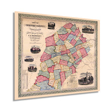 Load image into Gallery viewer, Digitally Restored and Enhanced 1856 Chester County Pennsylvania Map - Chester County PA Map Wall Art - Also Includes Inset of Borough of West Chester PA Showing Property Tracts and Owner Names