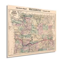 Load image into Gallery viewer, Digitally Restored and Enhanced 1889 Washington State Map -Vintage Map of Washington State Wall Art - Washington State Wall Decor - Township and County Map of Washington State Poster