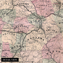 Load image into Gallery viewer, Digitally Restored and Enhanced 1864 Map of Georgia Poster - Vintage Map of Georgia Wall Art - Vintage Georgia Map Showing Counties, Railways, Stations, Villages, Mills - Georgia State Wall Map