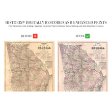 Load image into Gallery viewer, Digitally Restored and Enhanced 1864 Map of Georgia Poster - Vintage Map of Georgia Wall Art - Vintage Georgia Map Showing Counties, Railways, Stations, Villages, Mills - Georgia State Wall Map