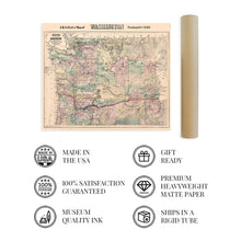 Load image into Gallery viewer, Digitally Restored and Enhanced 1889 Washington State Map -Vintage Map of Washington State Wall Art - Washington State Wall Decor - Township and County Map of Washington State Poster