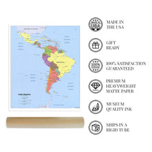 Load image into Gallery viewer, Digitally Restored and Enhanced Latin America Map Poster - Central and South America Map - Latin American Poster - South America Map Poster - South America Wall Map