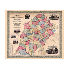 Load image into Gallery viewer, Digitally Restored and Enhanced 1856 Chester County Pennsylvania Map - Chester County PA Map Wall Art - Also Includes Inset of Borough of West Chester PA Showing Property Tracts and Owner Names