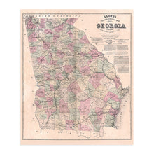 Load image into Gallery viewer, Digitally Restored and Enhanced 1864 Map of Georgia Poster - Vintage Map of Georgia Wall Art - Vintage Georgia Map Showing Counties, Railways, Stations, Villages, Mills - Georgia State Wall Map