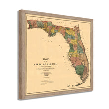 Cargar imagen en el visor de la galería, Digitally Restored and Enhanced 1856 Map of Florida State Poster - White Framed Vintage Florida Map Wall Art - Old State of Florida Poster - Framed Florida Map Showing Progress of Surveys