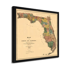 Cargar imagen en el visor de la galería, Digitally Restored and Enhanced 1856 Map of Florida State Poster - White Framed Vintage Florida Map Wall Art - Old State of Florida Poster - Framed Florida Map Showing Progress of Surveys