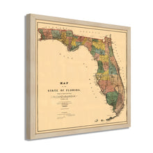Cargar imagen en el visor de la galería, Digitally Restored and Enhanced 1856 Map of Florida State Poster - White Framed Vintage Florida Map Wall Art - Old State of Florida Poster - Framed Florida Map Showing Progress of Surveys