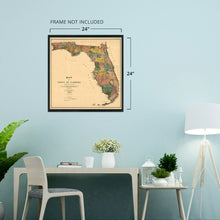 Load image into Gallery viewer, Digitally Restored and Enhanced 1856 Florida State Wall Map - Vintage Map Wall Art - Vintage Florida Map Poster Showing Cities, Towns, Roads, Trails and Railroad Lines - Vintage Florida Poster