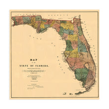 Load image into Gallery viewer, Digitally Restored and Enhanced 1856 Florida State Wall Map - Vintage Map Wall Art - Vintage Florida Map Poster Showing Cities, Towns, Roads, Trails and Railroad Lines - Vintage Florida Poster