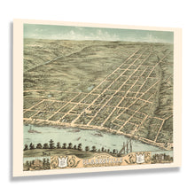 Load image into Gallery viewer, Digitally Restored and Enhanced 1870 Clarksville Tennessee Map Print - Old Bird's Eye View of Clarksville Montgomery County Tennessee Wall Map Poster