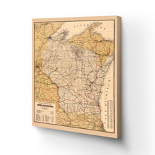 Load image into Gallery viewer, Digitally Restored and Enhanced 1900 Wisconsin Map Canvas Art - Canvas Wrap Vintage Wisconsin Wall Art - Railroad History Map of Wisconsin Poster