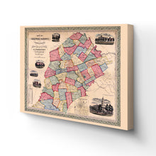 Load image into Gallery viewer, Digitally Restored and Enhanced 1856 Chester County Map Canvas - Canvas Wrap Vintage Pennsylvania Map Poster - Old Chester County PA Map - Restored Map of Pennsylvania Poster - Chester County Wall Art