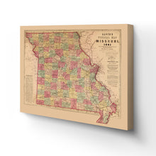 Load image into Gallery viewer, Digitally Restored and Enhanced 1861 Missouri Map Canvas Art - Canvas Wrap Vintage Missouri Map Poster - Historic MO Map - Old Missouri Wall Art - Missouri State Map - Official Wall Map of Missouri
