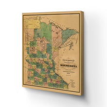 Load image into Gallery viewer, Digitally Restored and Enhanced 1874 Minnesota Map Canvas Art - Canvas Wrap Vintage Wall Map of Minnesota Poster - Historic Township & Railroad Map of Minnesota Map Wall Art Poster