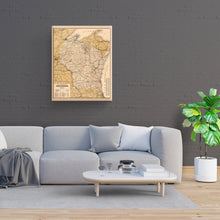 Load image into Gallery viewer, Digitally Restored and Enhanced 1900 Wisconsin Map Canvas Art - Canvas Wrap Vintage Wisconsin Wall Art - Railroad History Map of Wisconsin Poster